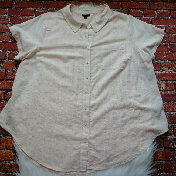 TORRID Button Front Shirt Textured Top Blouse Blush Light Pink Short Sleeve 2X - Picture 8 of 12